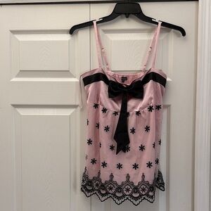 Le Chateau Pink and Black Bow Detail Women's Top